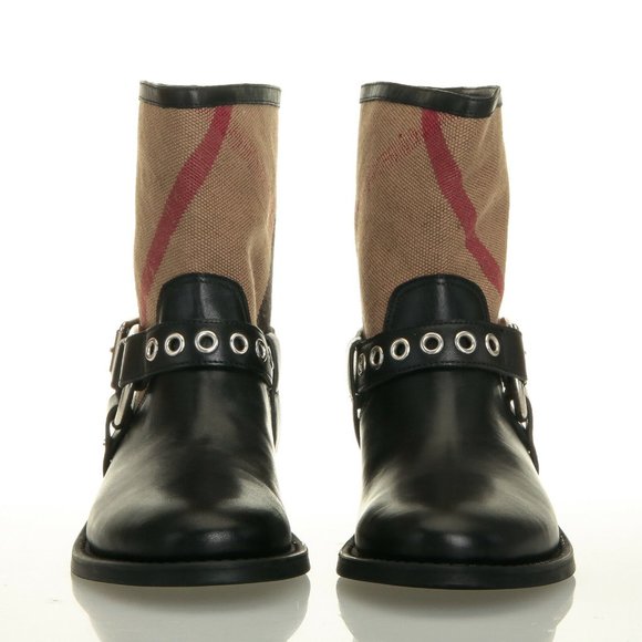Burberry Queenstead Black Check Leather Bootie Boots - Size 5.5 US (35.5 EU) - Picture 5 of 6